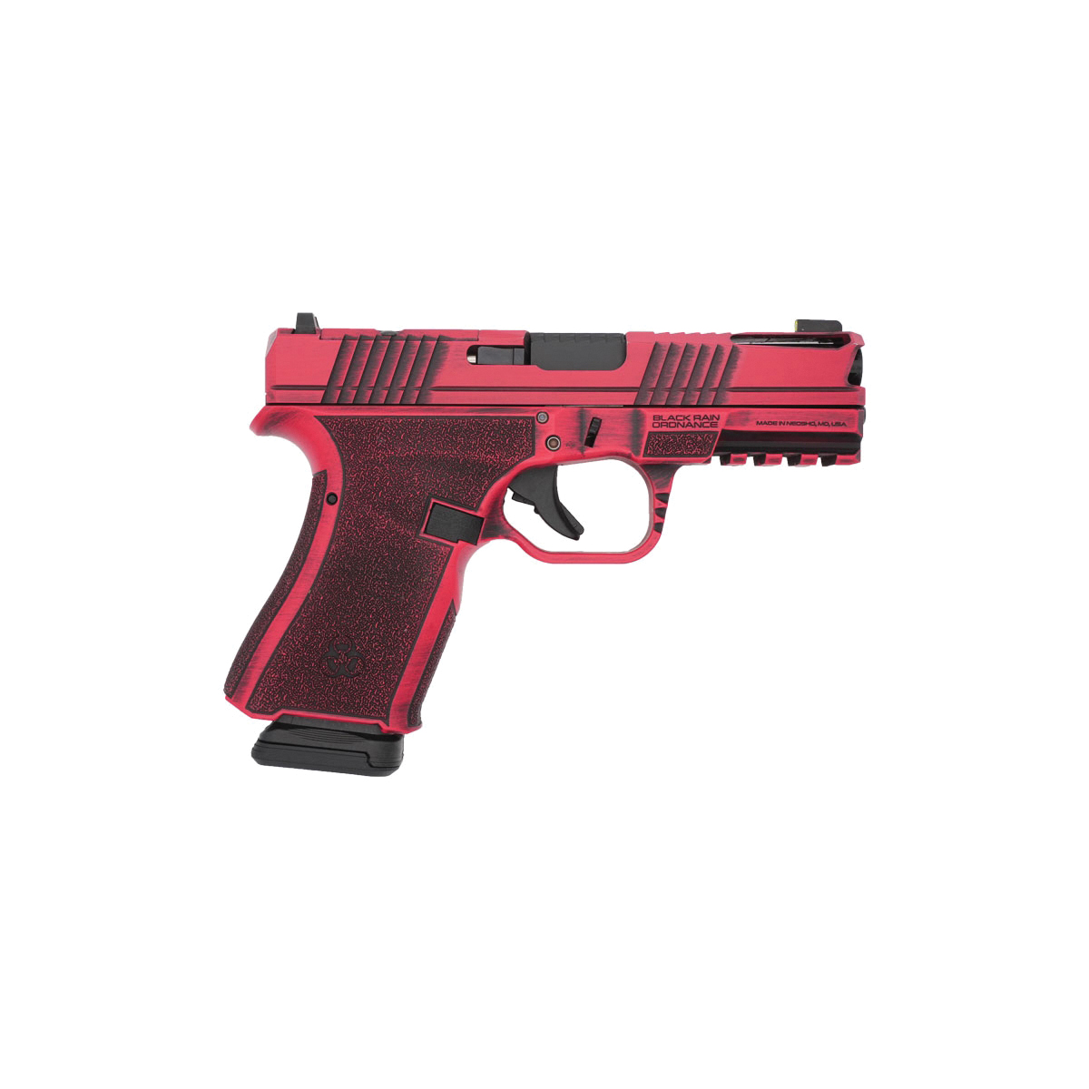 Black Rain Ordnance Frontline Plus Compact 9mm 3.75" 15rds, Firehouse Red Battleworn - Black Rain Ordnance