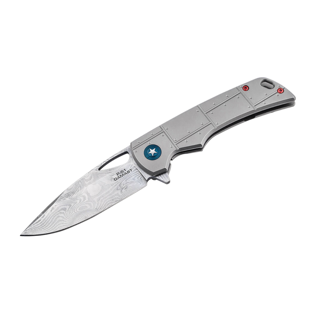 Boker Plus P-51 Damast Folding Knife Drop Point, Silver - Boker Usa
