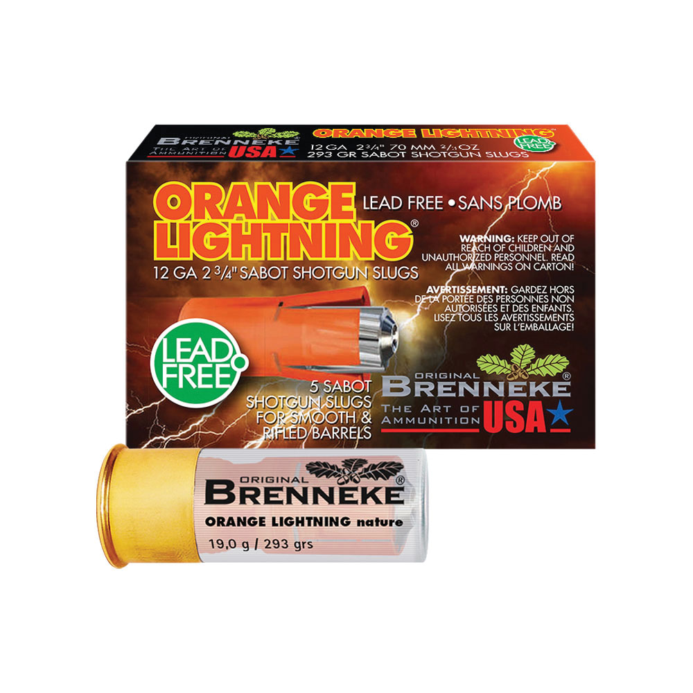 Brenneke Orange Lightning Lead-Free 12 Gauge Shotshell Slug, 293 gr 5rds - Brenneke Usa