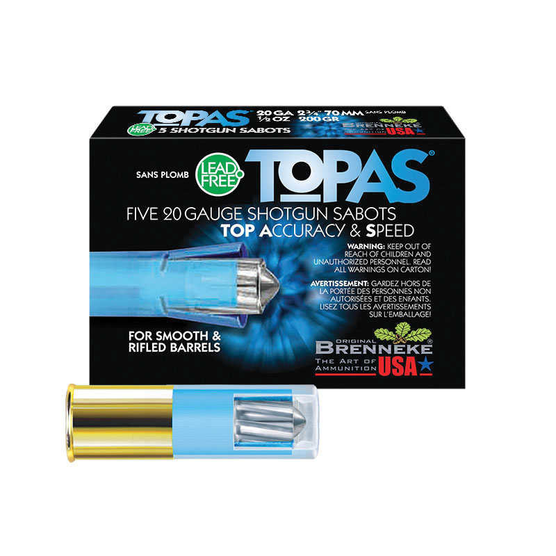 Brenneke TOPAS Sabot Lead-Free 20 Gauge Shotshell Slug, 200 gr 5rds - Brenneke Usa
