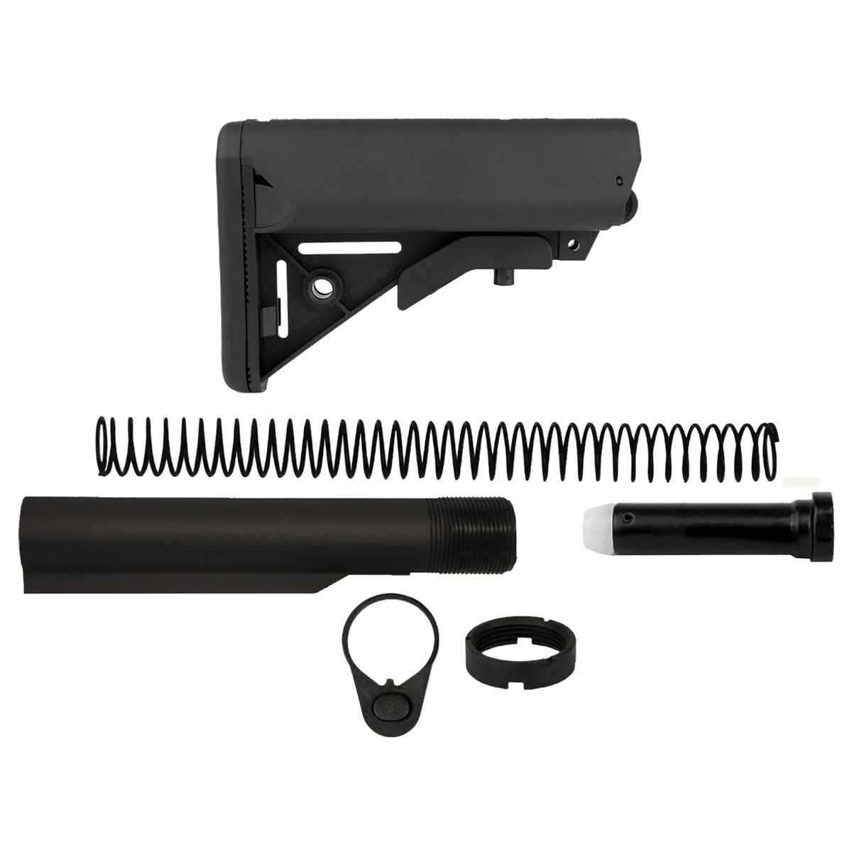 TacFire Mil-Spec Buffer Tube Kit w/6-Position Stock and Buttpad Black - Tacfire