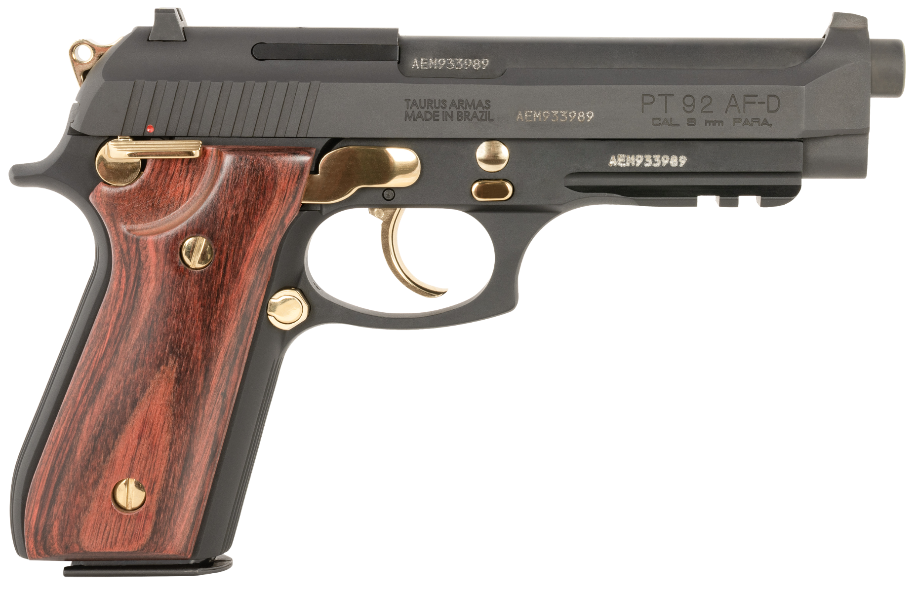 Taurus 92 Full Size 9mm 5" 17rds, Matte Black with Gold Accents - Taurus