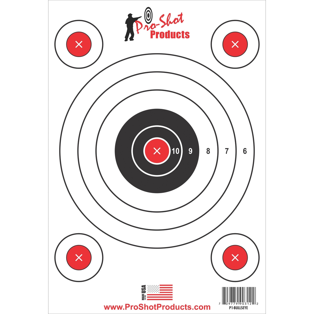 ProShot 5-Bullseye Target w/Adhesive Backing, Red/Black/White - Proshot