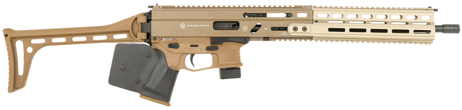 Grand Power Stribog SP9A3 16" 9mm Rifle Base, FDE CA Compliant - Grand Power