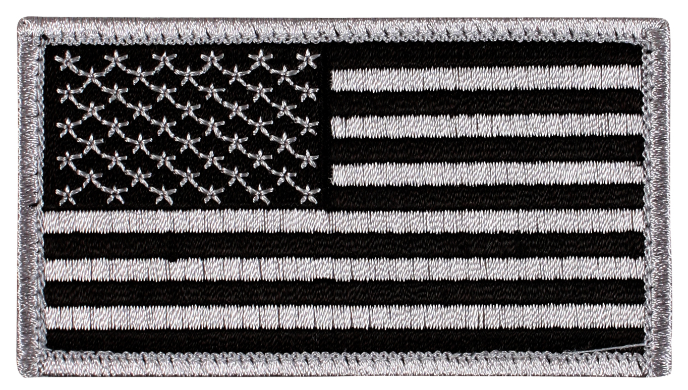 Rothco Rothco American Flag Patch - Hook Back, Black - Silver, Orientation Normal