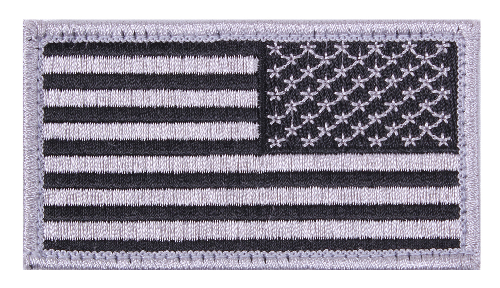 Rothco Rothco American Flag Patch - Hook Back, Black - Silver, Orientation Reverse