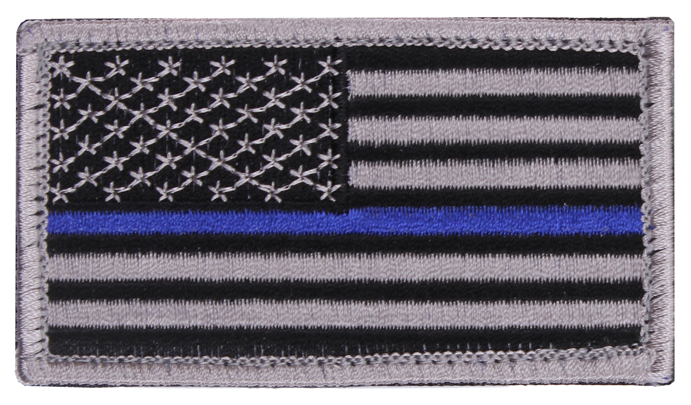 Rothco Thin Blue Line Police U.S. Flag Patch - Hook Back, Bulk Packaging, Orientation Normal - Rothco