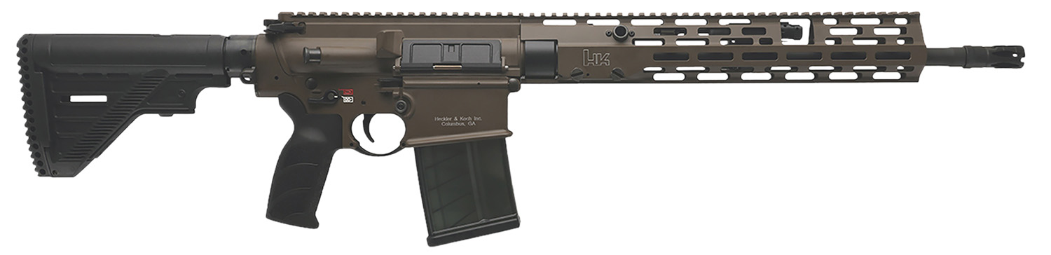 HK MR762 A4 16.5" 7.62x51mm Ambi Rifle, Patriot Brown w/ Black Finger Grooved Grip - 180691 - H&K