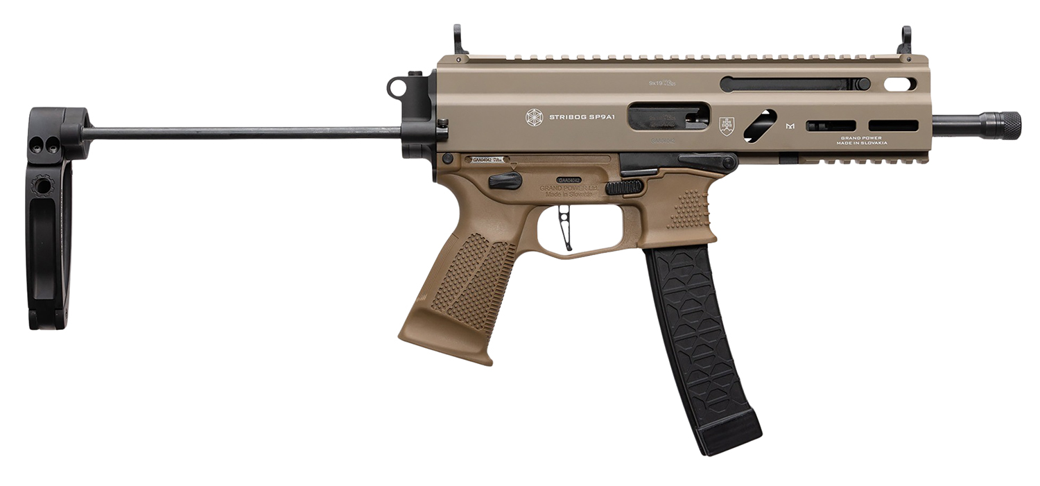 Grand Power Stribog SP9A1 8'9mm Sub Pistol PDW Tailhook Brace, FDE - Grand Power