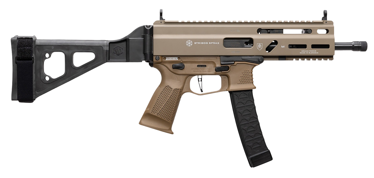 Grand Power Stribog SP9A3 8" 9mm Sub Pistol SBT Brace FDE - Grand Power