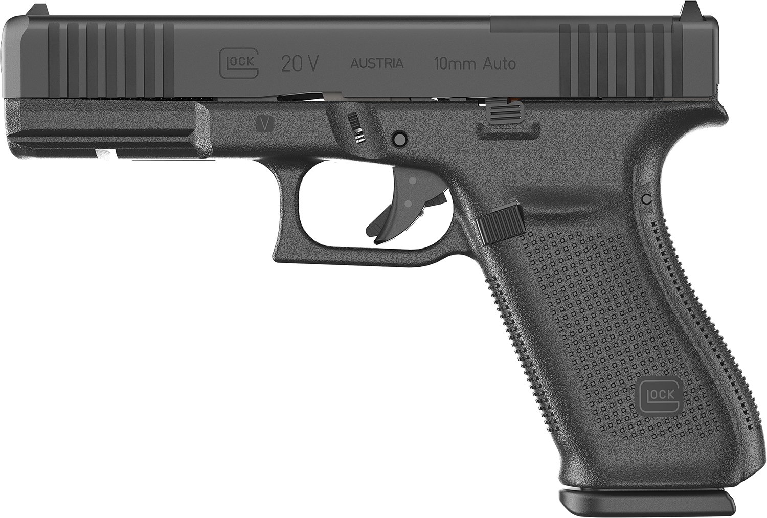 Glock 20 V MOS 4.61" 10mm OR FS Rail (3) 15rd Pistol, Black - UV2050203MOS - Glock