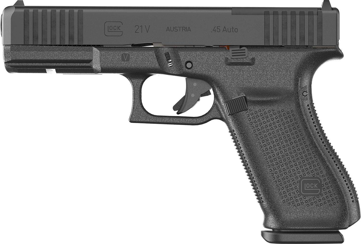Glock 21 V MOS 4.61" .45 ACP OR FS Rail (3)10rd Pistol, Black - UV2150201MOS - Glock