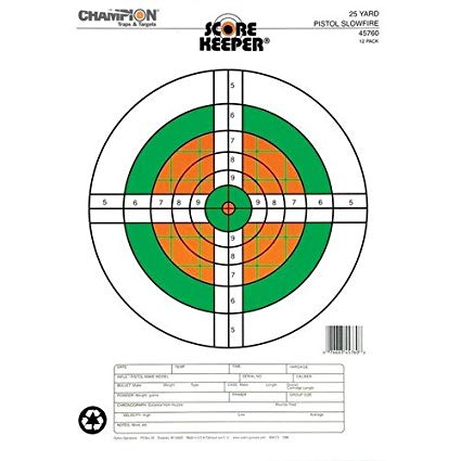 Champion Scorekeeper 25 Yard Slowfire Fluorescent Pistol Target, 12 Pack - 45760 - Champion