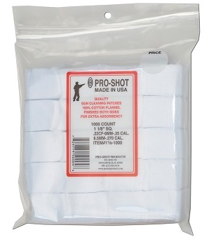 Pro-Shot .22-.270 CAL. 1 1/8 SQ. Patches 500CT  118-500 - Proshot