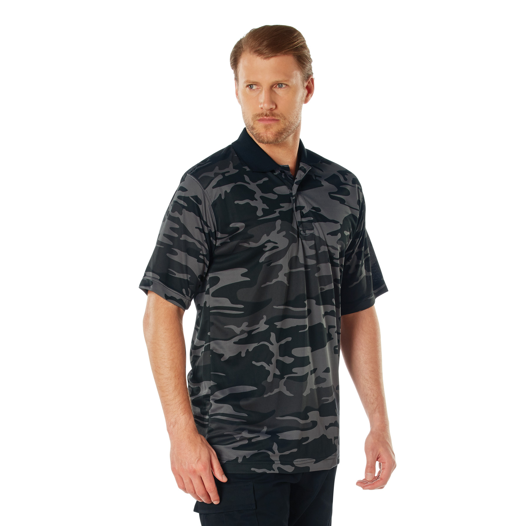 Rothco Rothco Moisture Wicking Polo Shirt - Black Camo, Small