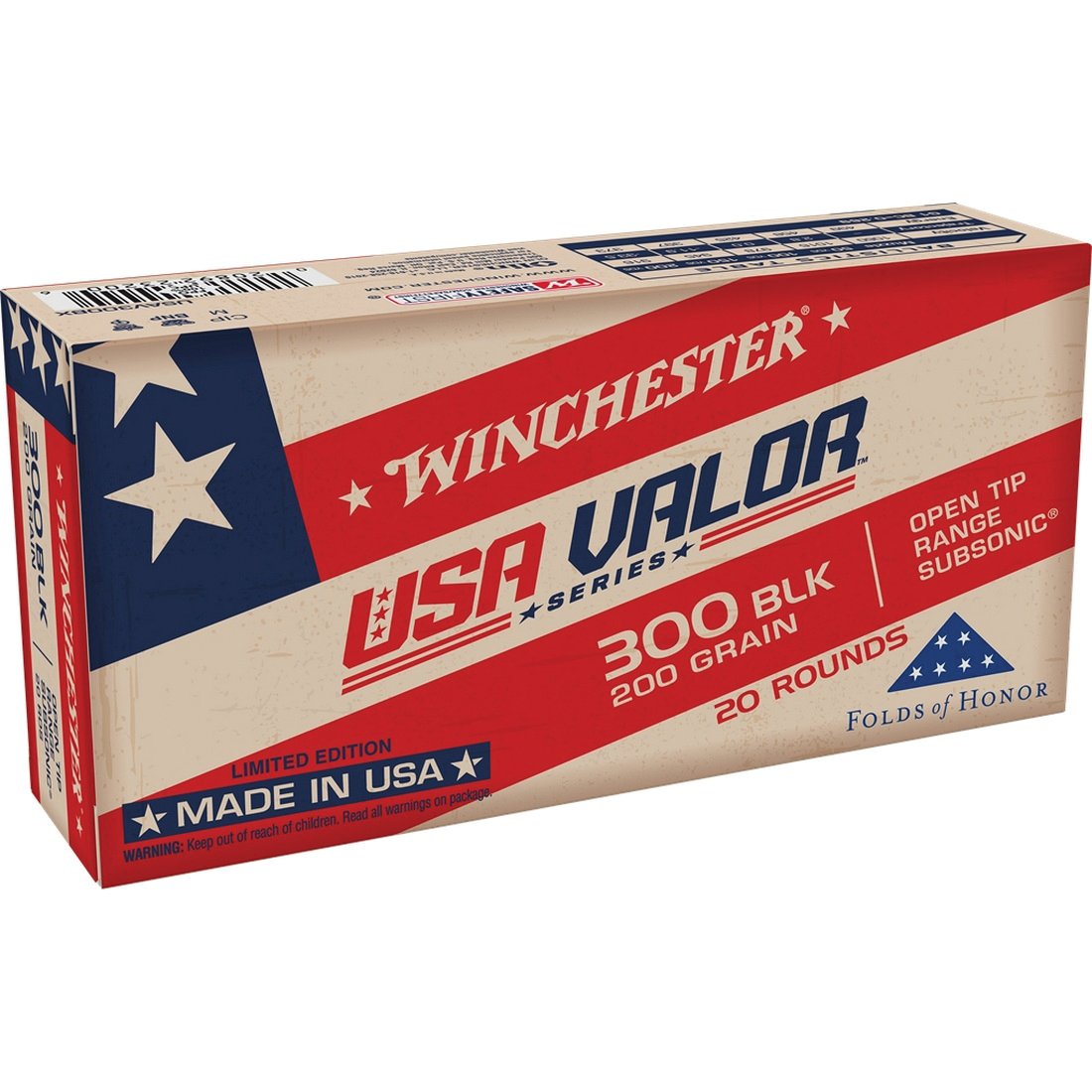 Winchester Ammunition USA Valor .300 AAC Blackout 200 gr FMJOT 20rds Rifle Subsonic Ammo for Stealthy Shooting - USAV300BX - Winchester