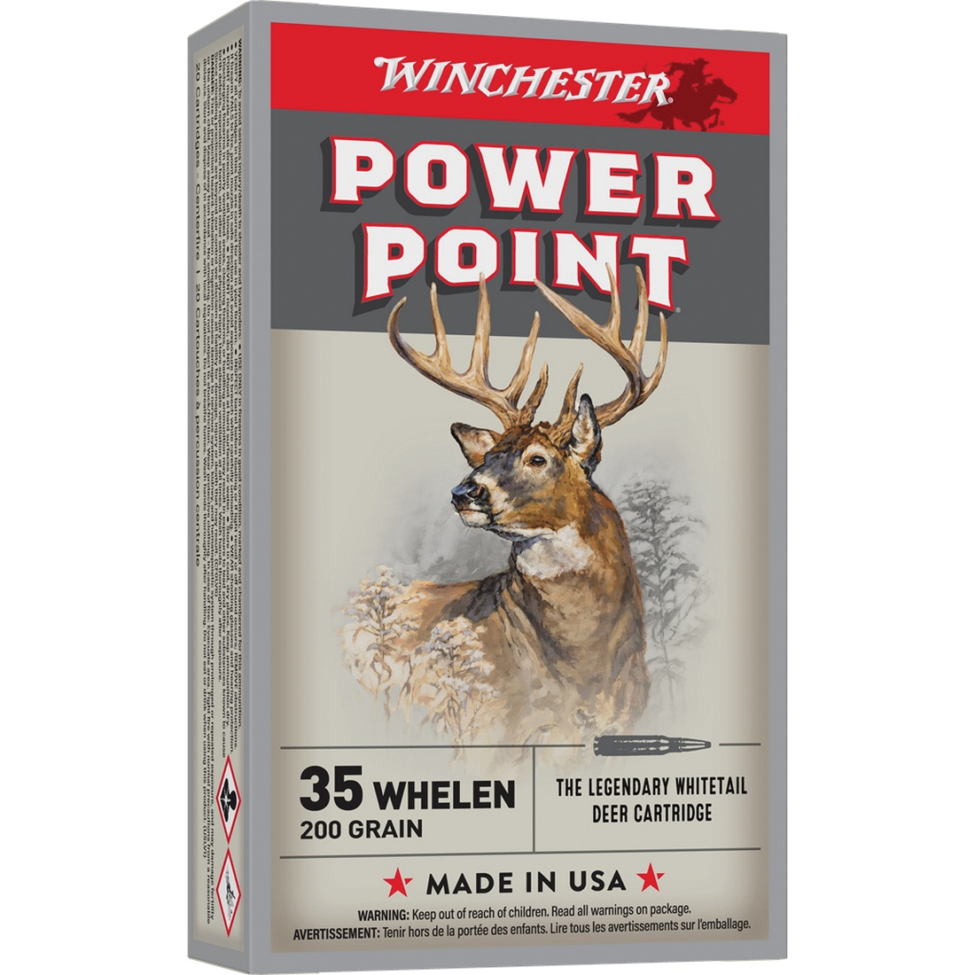 Winchester Ammunition .35 Whelen 200 gr Power-Point 20rds Rifle Ammo for High-Impact Hunting - X35W - Winchester