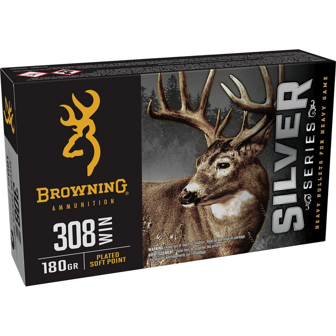 Browning Ammunition Silver .308 Win 180 gr PSP 20rds Rifle Ammo for Consistent Accuracy - B192603081 - Browning