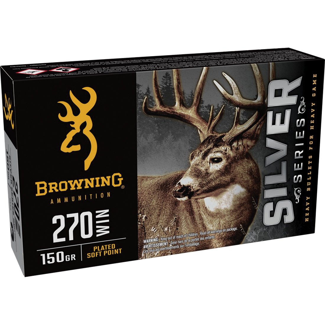 Browning Ammunition Silver .270 Winchester 150 gr PSP 20rds Rifle Ammo for Dependable Shooting - B192602701 - Browning