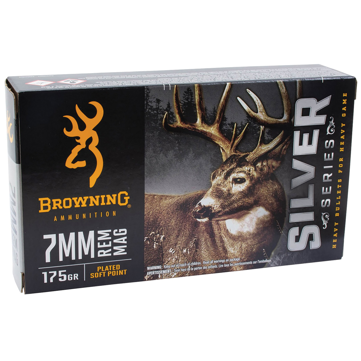 Browning Ammunition Silver 7mm Remington Magnum 175 gr PSP 20rds Rifle Ammo for Enhanced Accuracy - B192600071 - Browning
