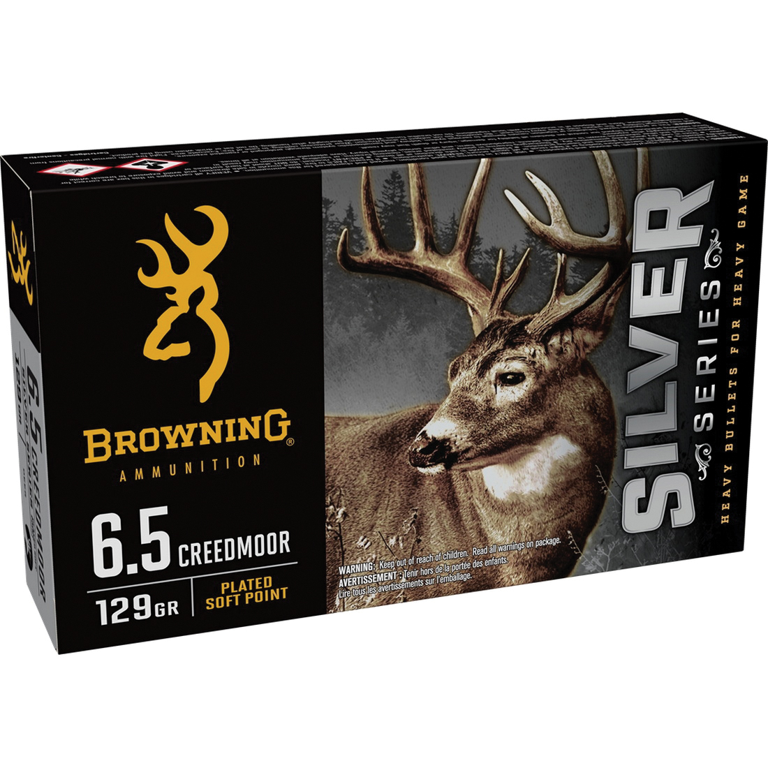 Browning Ammunition Silver 6.5 Creedmoor 129 gr PSP 20rds Rifle Ammo for Superior Long-Range Precision - B192600651 - Browning