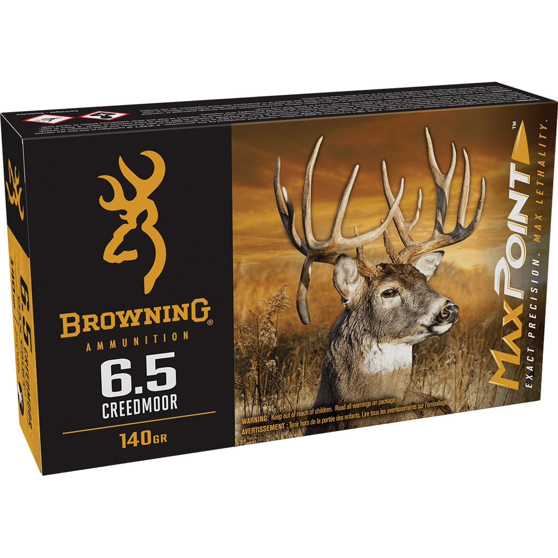 Browning Ammunition Max Point 6.5 Creedmoor 140 gr PT 20rds Rifle Ammo for High-Precision Shooting - B192100652 - Browning