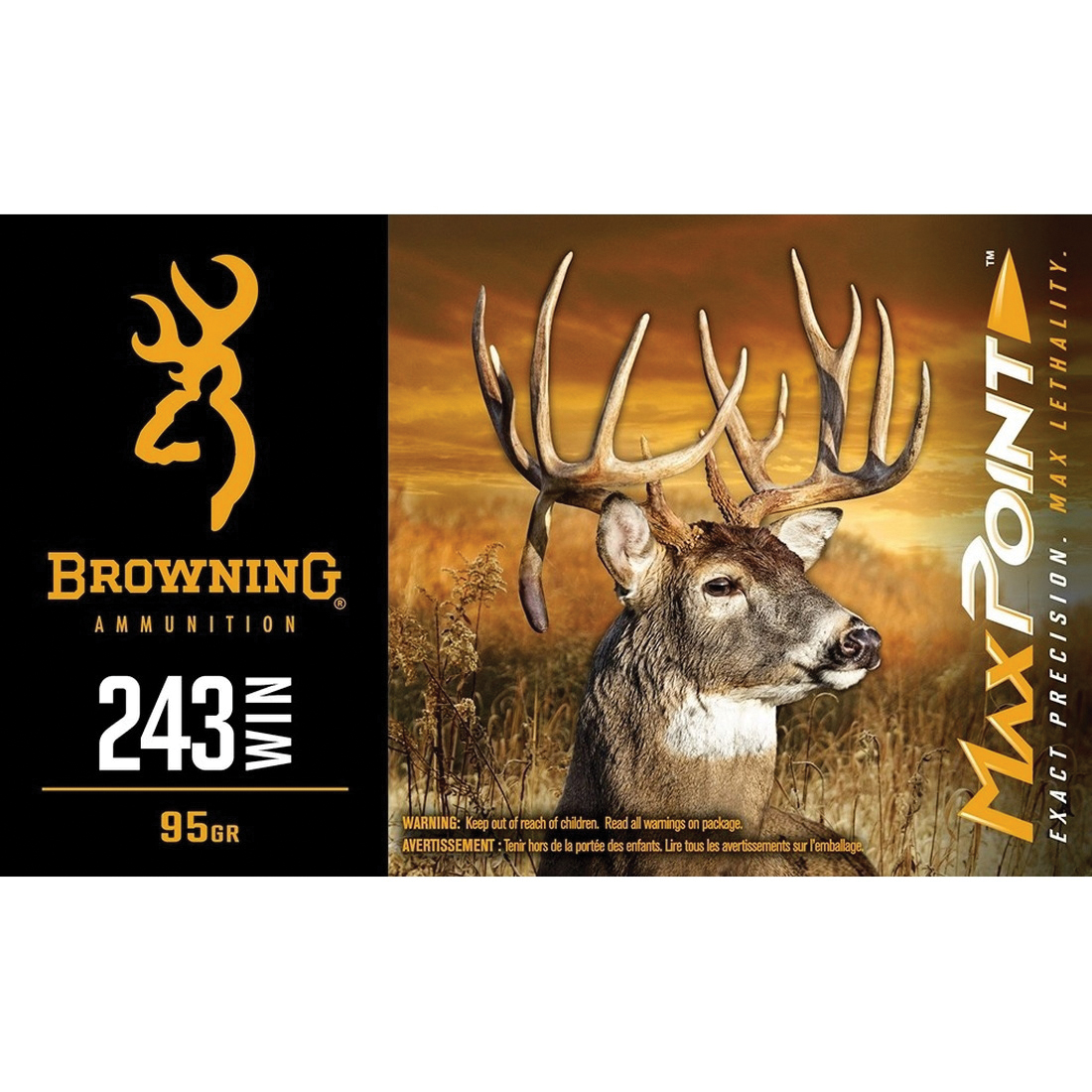 Browning Ammunition Max Point .243 Winchester 95 gr PT 20rds Rifle Ammo for Enhanced Ballistic Performance - B192102432 - Browning