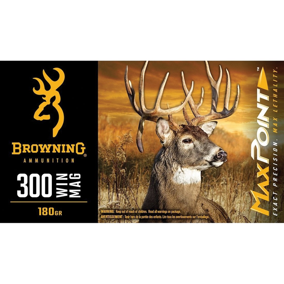 Browning Ammunition Max Point .300 Win Mag 180 gr PT 20rds Rifle Ammo for Superior Long-Range Performance - B192103002 - Browning