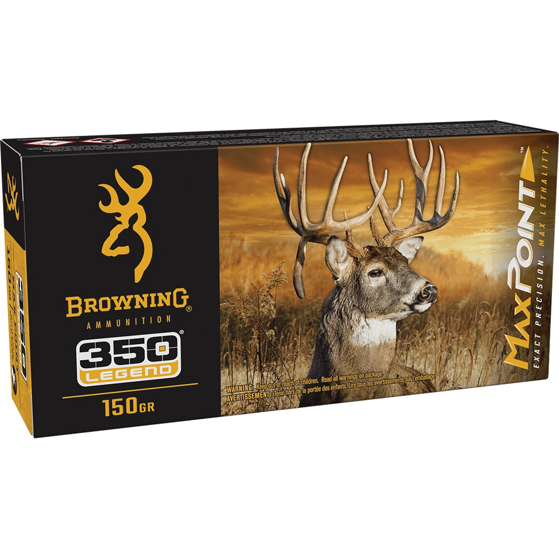 Browning Ammunition Max Point .350 Legend 150 gr PT 20rds Rifle Ammo for Reliable and Powerful Shooting - B192103502 - Browning
