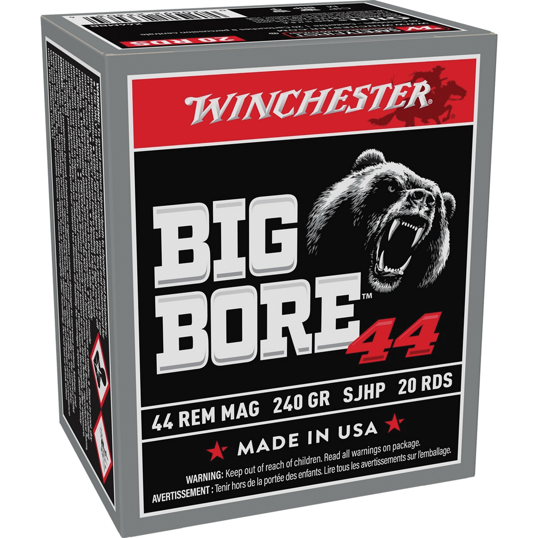 Winchester Ammunition Big Bore .44 Rem Mag 240 gr SJHP 20rds Handgun Ammo for Maximum Stopping Power - X44MBB