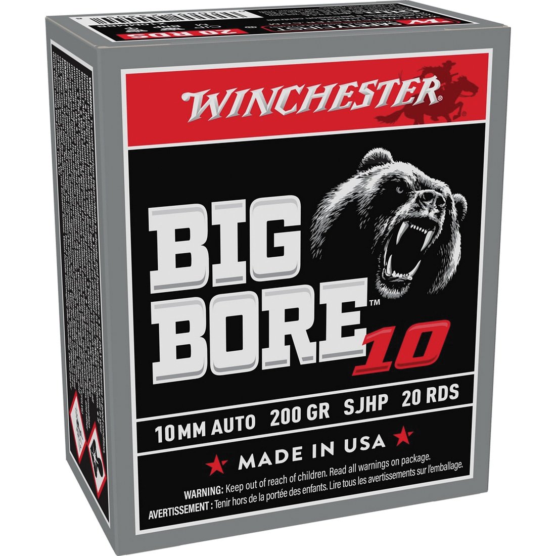 Winchester Ammunition Big Bore 10mm 200 gr SJHP 20rds Handgun Ammo for Enhanced Terminal Performance - X10MMBB - Winchester