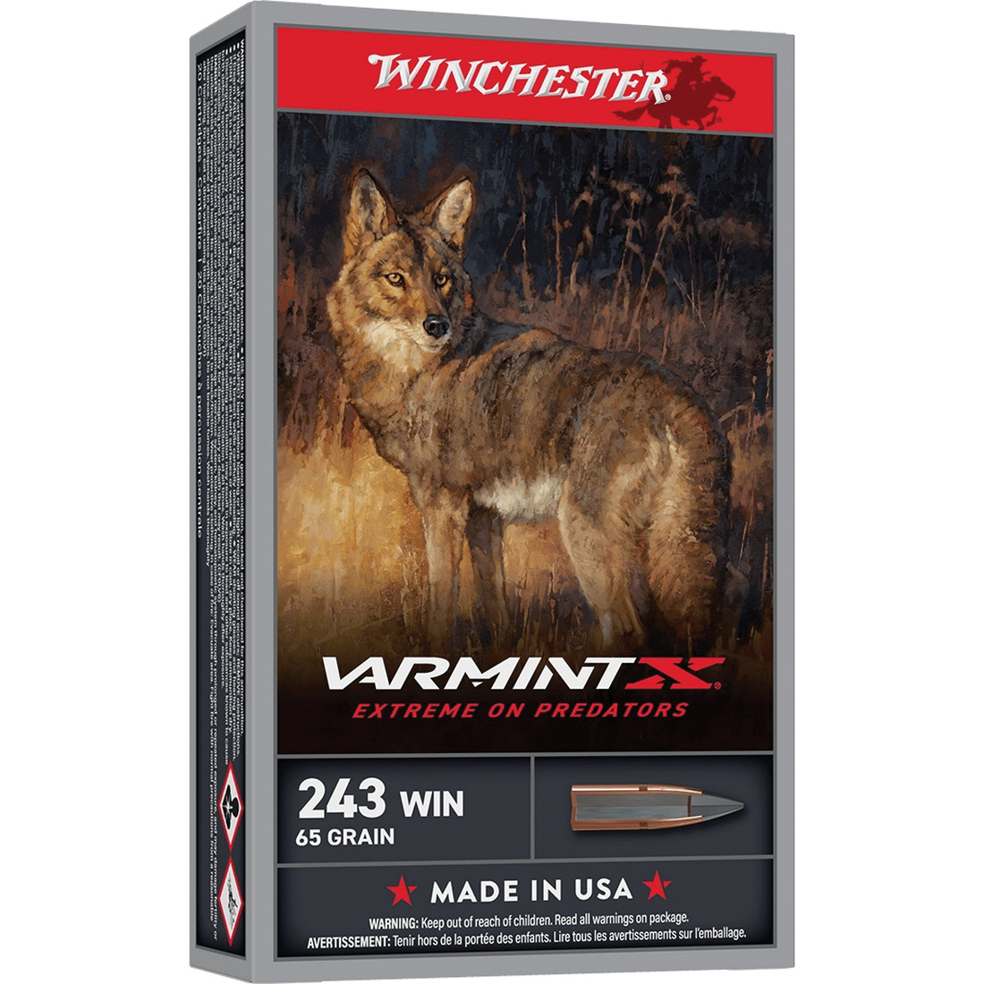Winchester Ammunition Varmint X .243 Winchester 65 gr XPPT 20rds Rifle Ammo for Precision Hunting - X243PXP - Winchester