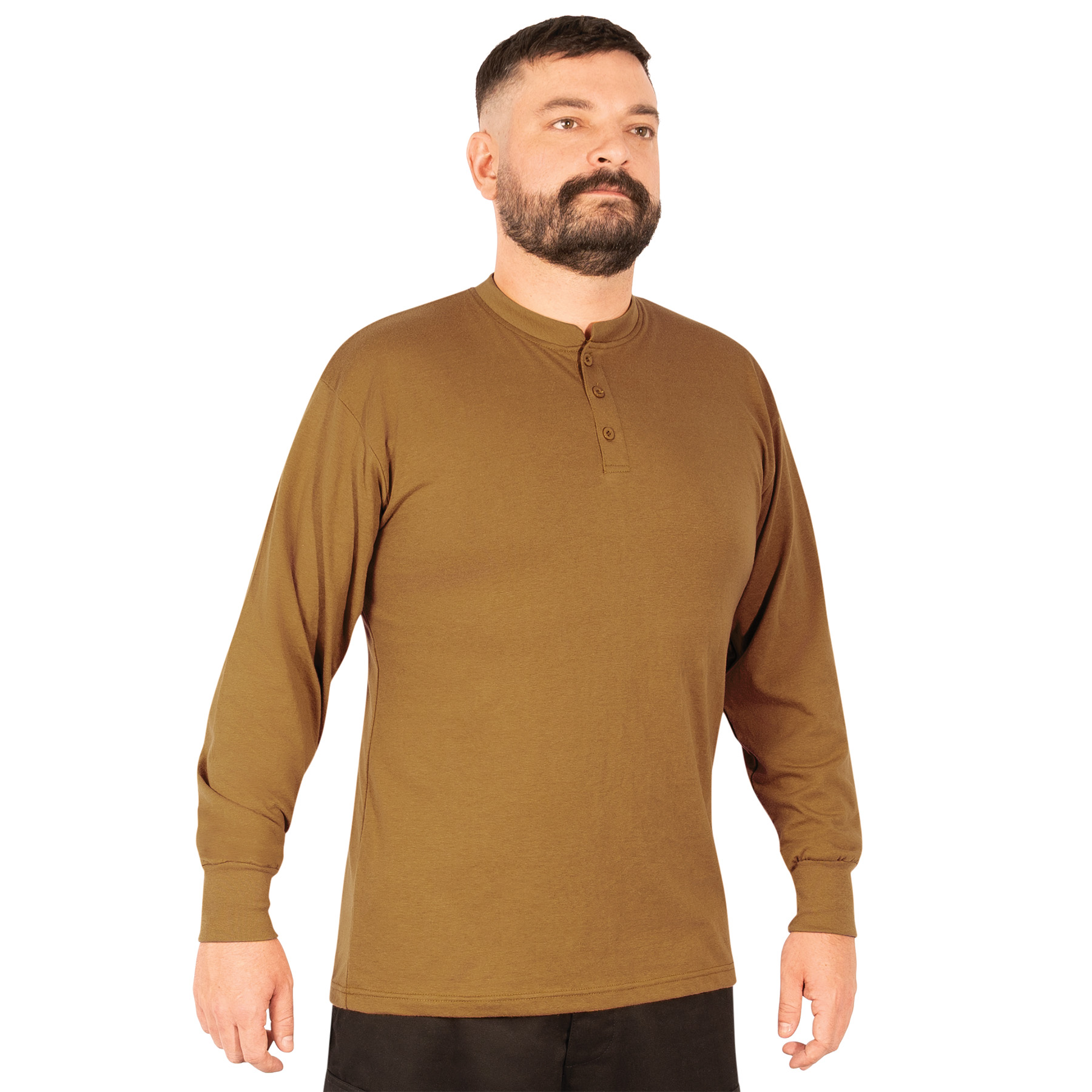 Rothco Rothco Long Sleeve Henley T-Shirt - Work Brown, Medium