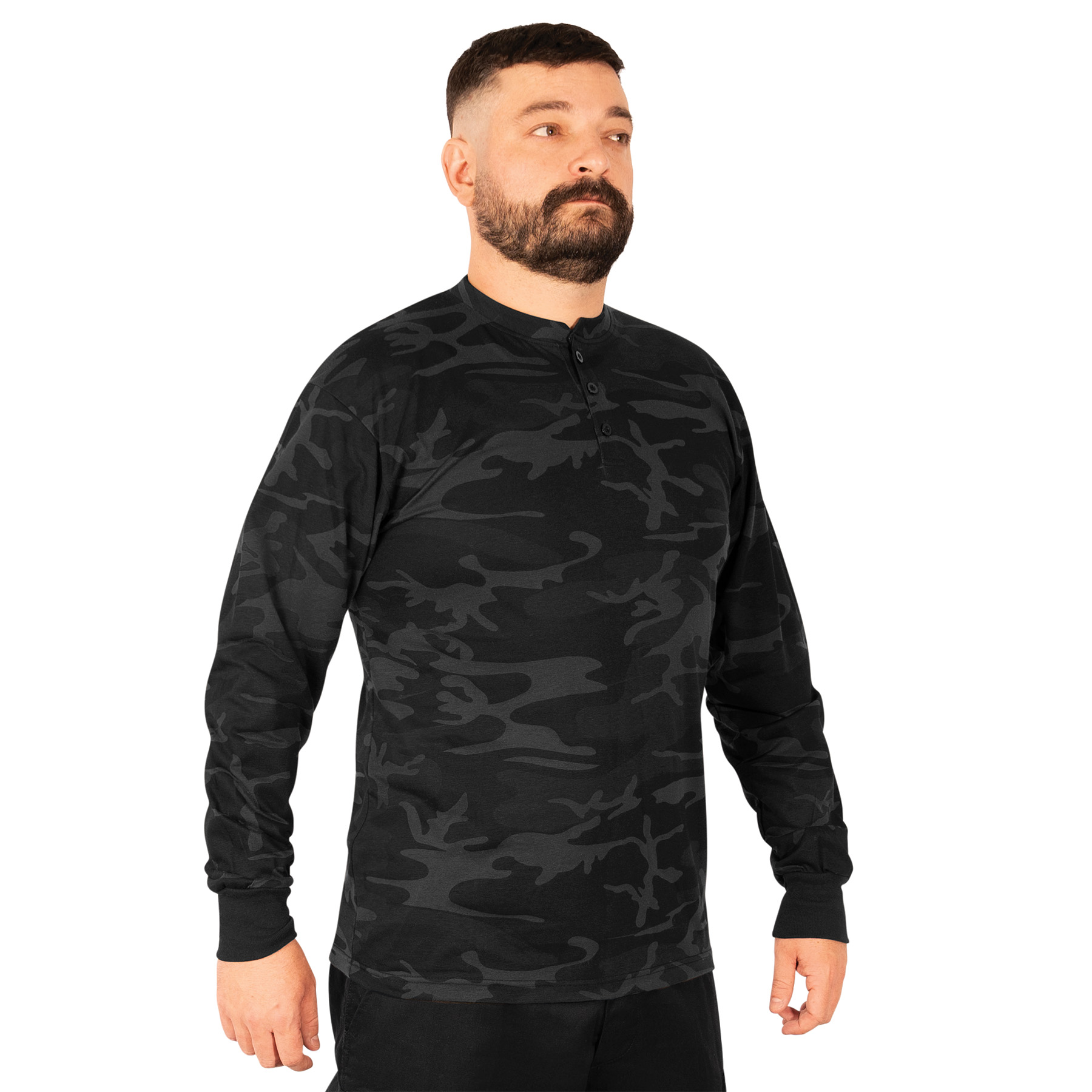 Rothco Rothco Long Sleeve Henley T-Shirt - Midnight Black Camo, Small