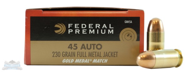 Federal 45 Auto/ACP 230gr FMJ Gold Medal Match Ammunition 50rds - GM45A - Federal