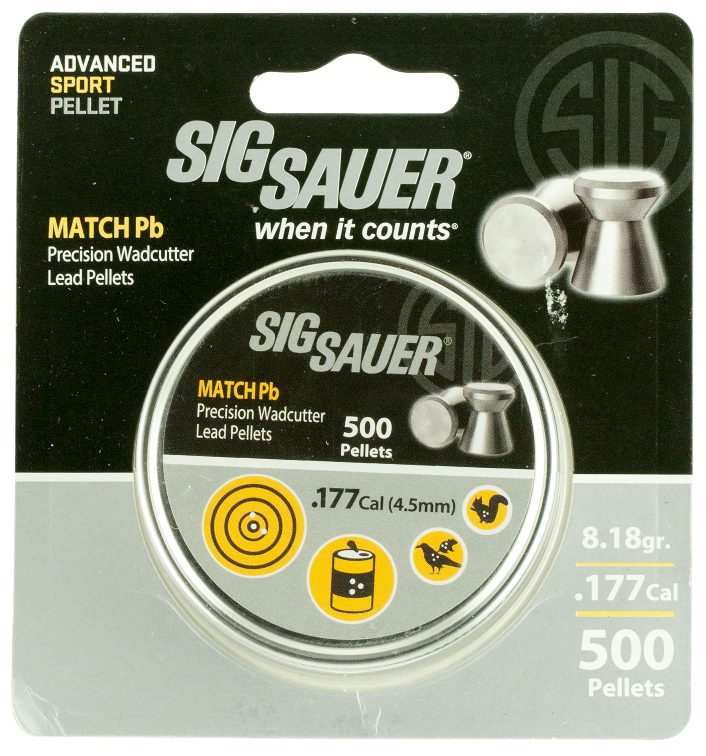 Sig Sauer .177 Flat Nose Pellet, 500/pack - AIR-AMMO-MATCH-PB-177-500 - Sig Sauer