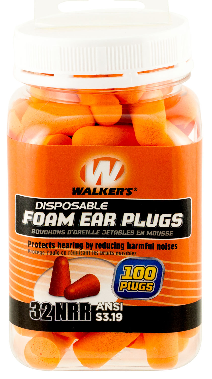 Walkers Game Ear 32 dB Disposable Inside the Ear Plug, Orange, 100/Jar - GWPFP50PK - Walkers Game Ear