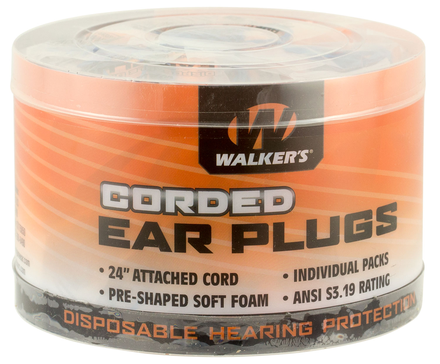 Walkers Game Ear 25 dB Corded Inside the Ear Plug, Orange, 50/pack - GWPCORDPLGBK - Walkers Game Ear