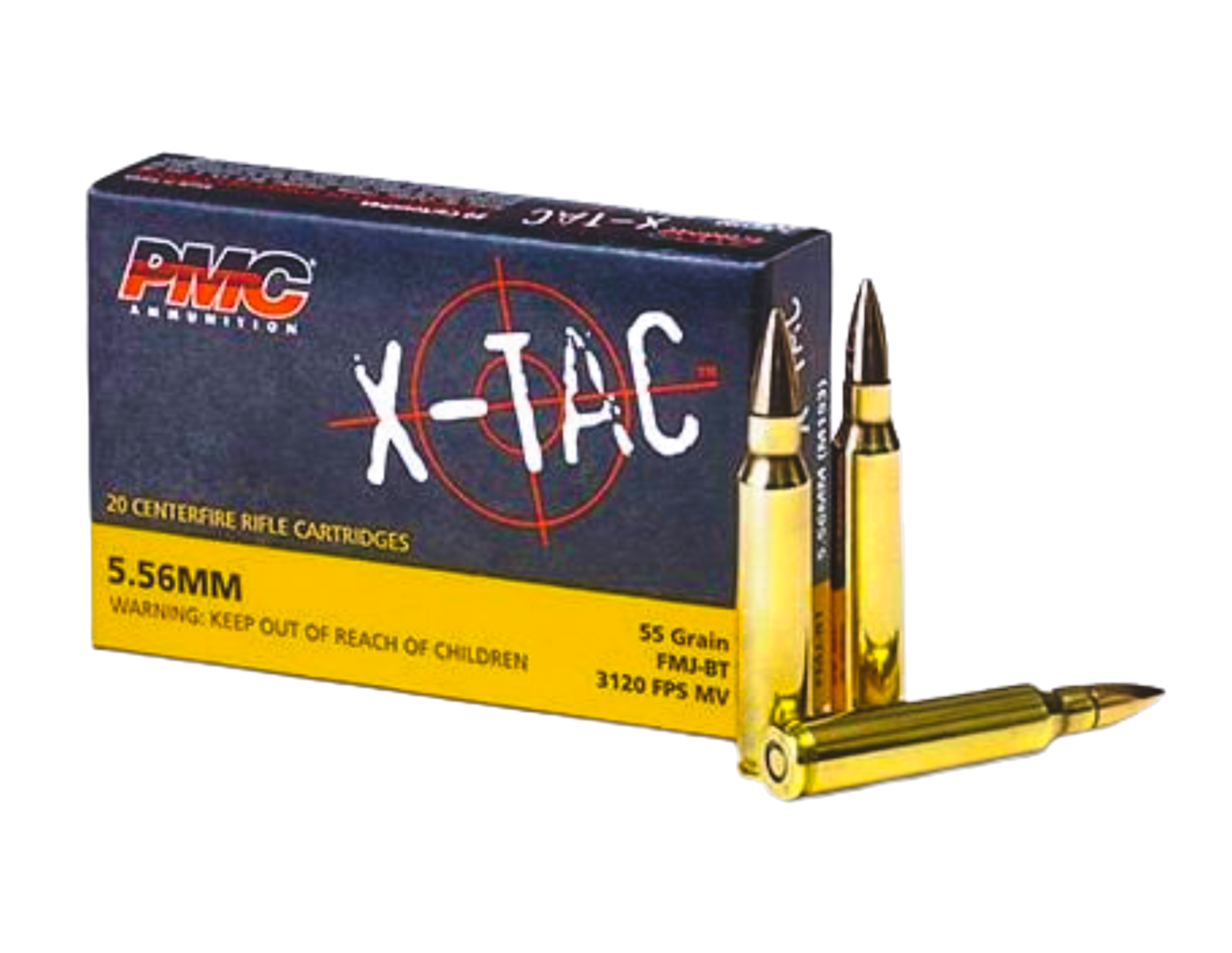 PMC X-TAC 5.56 NATO Ammo 55 Grain FMJBT, 20 rds/box - 556X - Pmc