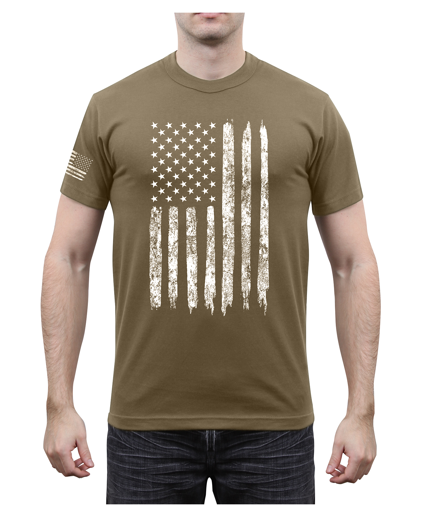 Rothco Rothco Distressed Us Flag Athletic Fit T-Shirt - Coyote Brown, 2X-Large