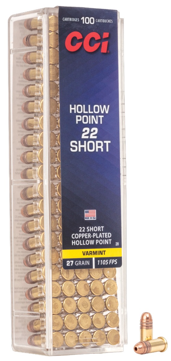 CCI .22 Short 27gr Copper Plated HP High Velocity Ammunition 100rds -0028 - Cci