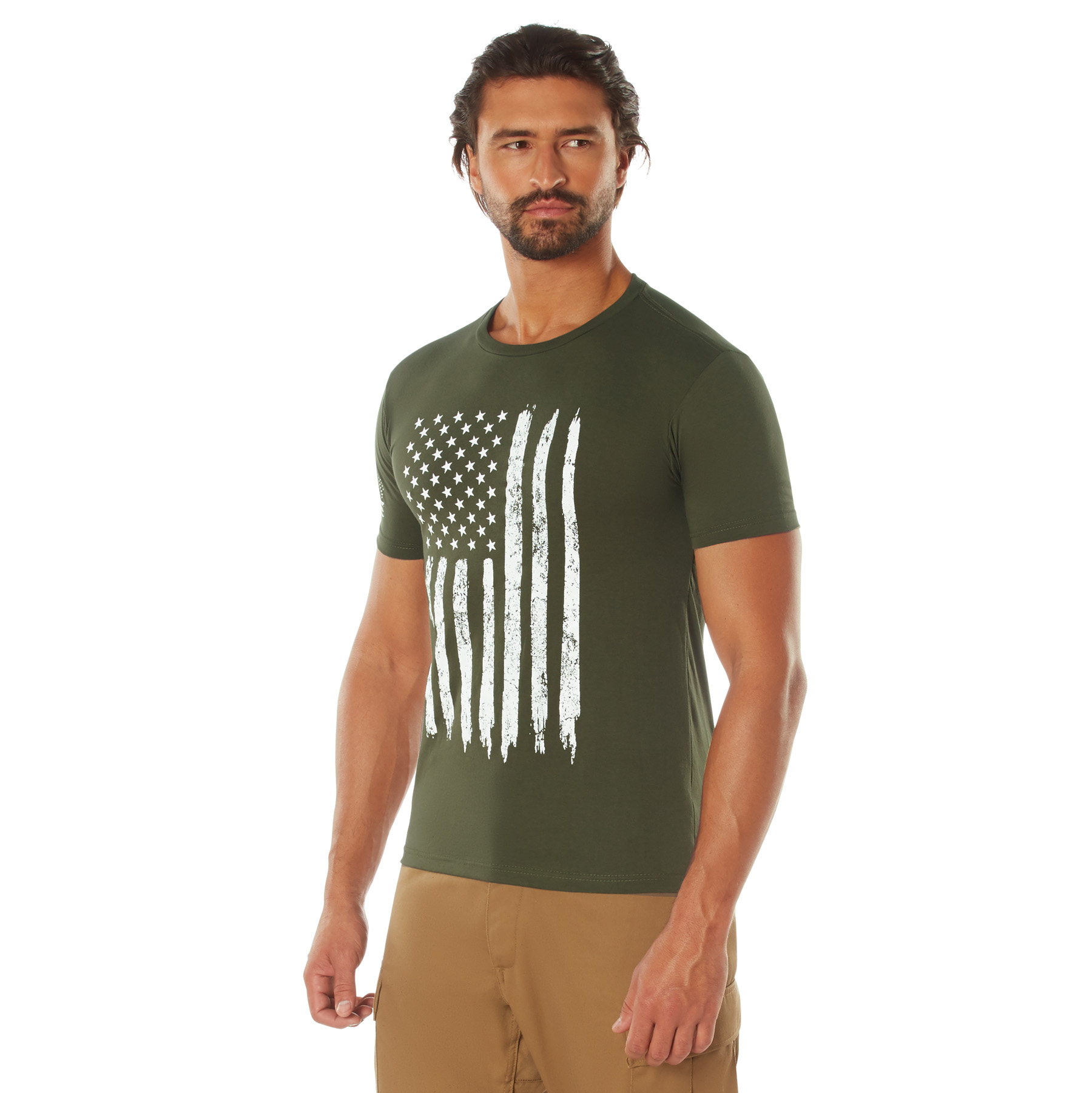 Rothco Rothco Distressed Us Flag Athletic Fit T-Shirt - Olive Drab, 2X-Large
