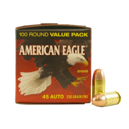 American Eagle 45 Auto/ACP 230gr FMJ Ammunition, 100 pack - AE45A100 - Federal