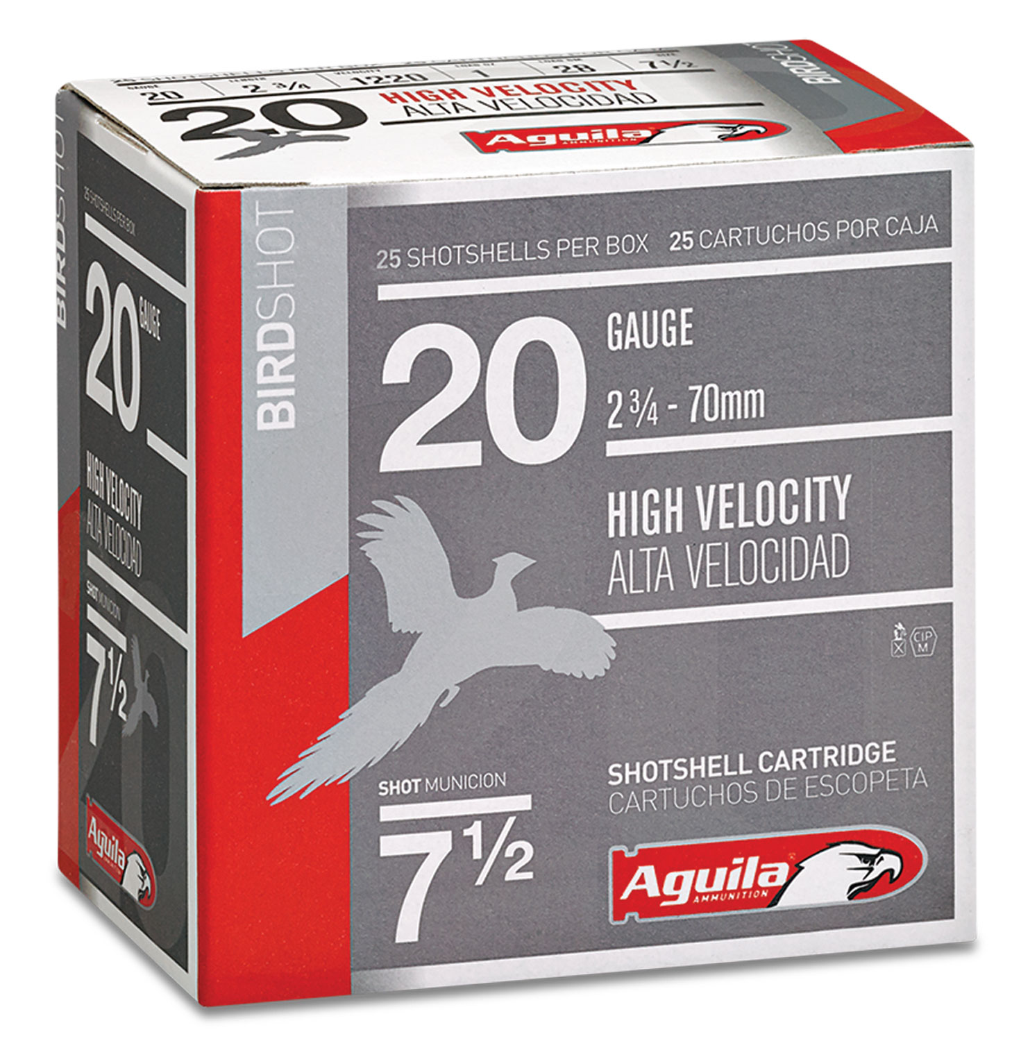 Aguila Field 20 Gauge 2-3/4 inches 7-1/2 Shot 1 oz High Velocity Lead Shotshell, Birdshot, 25/Box - 1CHB2007 - Aguila