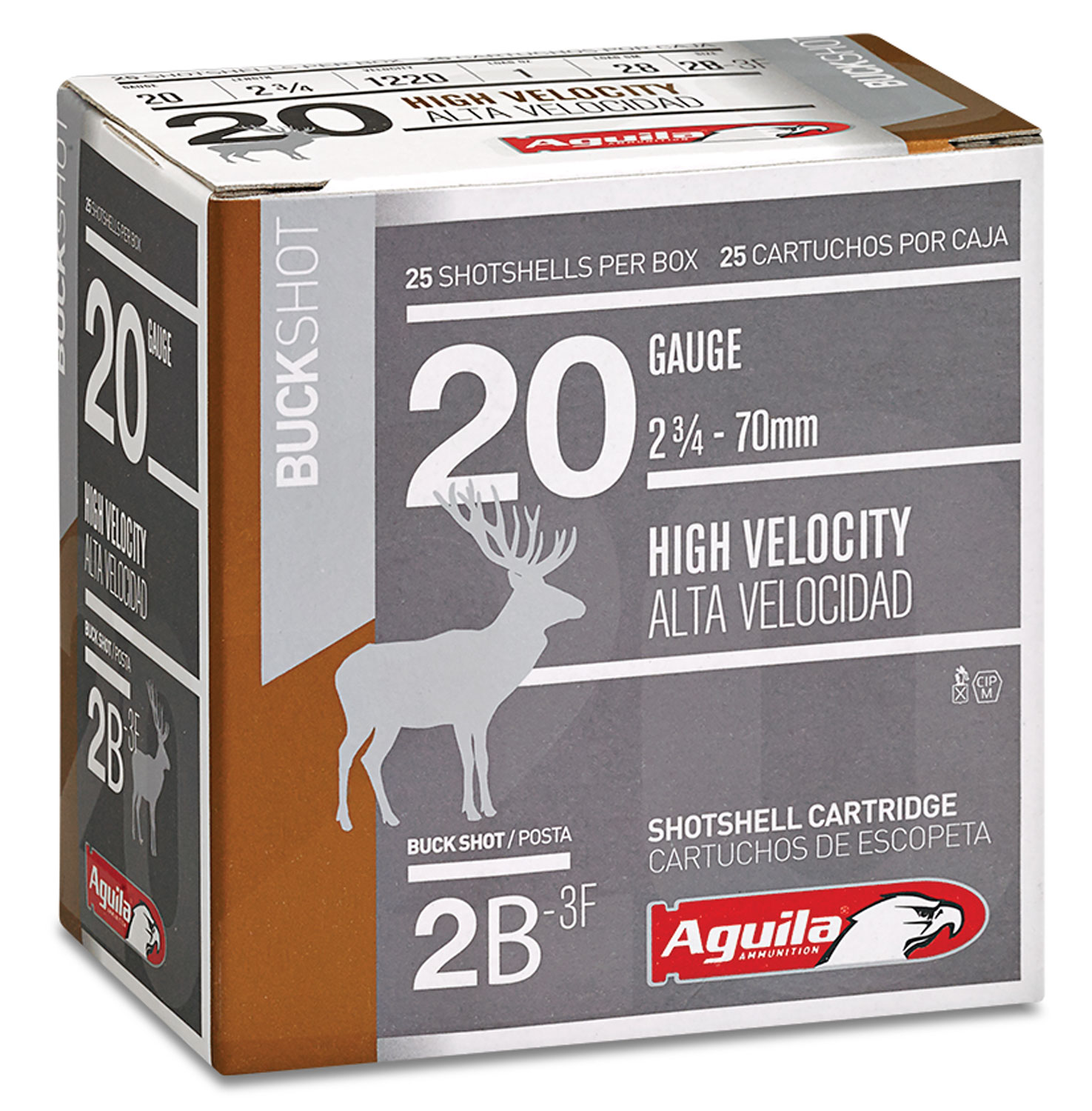 Aguila Field 20 Gauge 2-3/4 inches 2 Buck Shot 1 oz Lead Shotshell, Buckshot, 25/Box - 1C2002BA - Aguila
