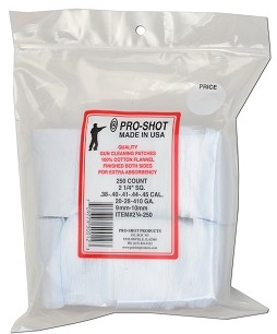 Pro-Shot .38-.45Cal./.20-410Ga. 2 1/4 Square Cleaning Patches 21/4-250 - Proshot