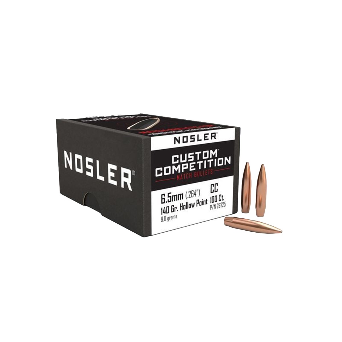 Nosler Nosler 6.5mm (.264) 140gr Custom Competition Hollow Point BT Bullets 50ct - 26725