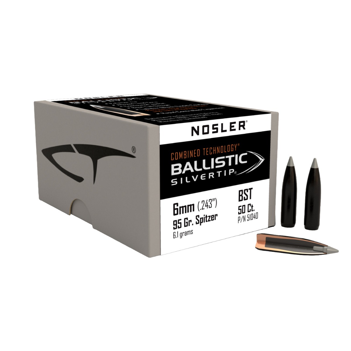 Nosler Nosler 6mm (.243) 95gr Combined Technolgy Ballistic Silvertip BT Bullets 50ct - 51040