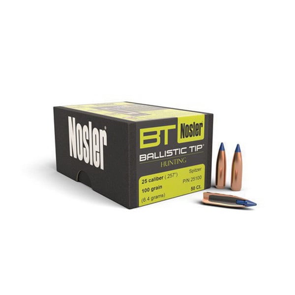 Nosler 25 Caliber (.257) 100gr Spitzer Ballistic Tip Bullets 50ct - 25100 - Nosler