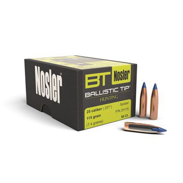 Nosler 25 Caliber (.257) 115gr Spitzer Ballistic Tip Bullets 50ct - 25115